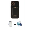 MARSİLYAN™- iPhone 12 Pro Max Kılıf Kozmos Minimal Prime - Siyah 3D Antistatik Seramik Nano Ekran Koruyucu + Shine Kamera Lens - LT