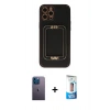 MARSİLYAN™- iPhone 12 Pro Max Kılıf Kozmos Minimal Prime - Siyah 5D Eko Cam Ekran Koruyucu + Neon Fosforlu Kamera Lens - MI