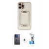 MARSİLYAN™- iPhone 12 Pro Max Kılıf Kozmos Minimal Prime - Siyah 5D Eko Cam Ekran Koruyucu + Neon Fosforlu Kamera Lens - MI