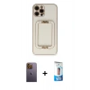 MARSİLYAN™- iPhone 12 Pro Max Kılıf Kozmos Minimal Prime - Siyah 5D Eko Cam Ekran Koruyucu + Neon Fosforlu Kamera Lens - SI