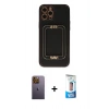 MARSİLYAN™- iPhone 12 Pro Max Kılıf Kozmos Minimal Prime - Siyah 5D Eko Cam Ekran Koruyucu + Neon Fosforlu Kamera Lens - SI