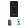 MARSİLYAN™- iPhone 12 Pro Max Kılıf Kozmos Minimal Prime - Siyah 5D Eko Cam Ekran Koruyucu + Neon Fosforlu Kamera Lens - YL