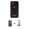 MARSİLYAN™- iPhone 12 Pro Max Kılıf Kozmos Minimal Prime - Siyah 5D Eko Cam Ekran Koruyucu + Neon Fosforlu Kamera Lens - BZ