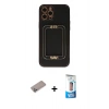 MARSİLYAN™- iPhone 12 Pro Max Kılıf Kozmos Minimal Prime - Siyah 5D Eko Cam Ekran Koruyucu + Sierra Blue Shine Kamera Lens Koruma Cam