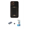 MARSİLYAN™- iPhone 12 Pro Max Kılıf Kozmos Minimal Prime - Siyah 5D Eko Cam Ekran Koruyucu + Yeşil Renkli Kamera Lens Koruma Cam