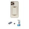 MARSİLYAN™- iPhone 12 Pro Max Kılıf Kozmos Minimal Prime - Siyah 5D Eko Cam Ekran Koruyucu + Yeşil Renkli Kamera Lens Koruma Cam