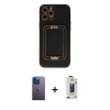MARSİLYAN™- iPhone 12 Pro Max Kılıf Kozmos Minimal Prime - Siyah Bilvis Hayalet Cam Ekran Koruyucu + Neon Fosforlu Kamera Lens - MI