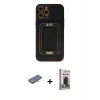 MARSİLYAN™- iPhone 12 Pro Max Kılıf Kozmos Minimal Prime - Siyah Bilvis Hayalet Cam Ekran Koruyucu + Renkli Kamera Lens Koruma Cam - TU