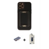 MARSİLYAN™- iPhone 12 Pro Max Kılıf Kozmos Minimal Prime - Siyah Bilvis Hayalet Cam Ekran Koruyucu + Renkli Kamera Lens Koruma Cam - TU