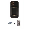 MARSİLYAN™- iPhone 12 Pro Max Kılıf Kozmos Minimal Prime - Siyah Bilvis Hayalet Cam Ekran Koruyucu + Renkli Kamera Lens Koruma Cam - YL