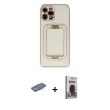 MARSİLYAN™- iPhone 12 Pro Max Kılıf Kozmos Minimal Prime - Siyah Bilvis Hayalet Cam Ekran Koruyucu + Renkli Kamera Lens Koruma Cam - YL