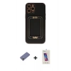 MARSİLYAN™- iPhone 12 Pro Max Kılıf Kozmos Minimal Prime - Siyah Joko 5D Cam + Gold Metal Kamera Lens Koruma Cam