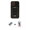 MARSİLYAN™- iPhone 12 Pro Max Kılıf Kozmos Minimal Prime - Siyah Joko 5D Cam + Gümüş Metal Kamera Lens Koruma Cam