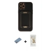 MARSİLYAN™- iPhone 12 Pro Max Kılıf Kozmos Minimal Prime - Siyah Mat Seramik Nano Ekran Koruyucu + Gümüş Shine Kamera Lens Koruma Cam