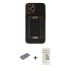 MARSİLYAN™- iPhone 12 Pro Max Kılıf Kozmos Minimal Prime - Siyah Mat Seramik Nano Ekran Koruyucu + Sarı Renkli Kamera Lens Koruma Cam
