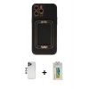 MARSİLYAN™- iPhone 12 Pro Max Kılıf Kozmos Minimal Prime - Siyah Polymer Nano Ekran Koruyucu + Shine Kamera Lens - LT