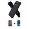 MARSİLYAN™- iPhone 12 Pro Max Kılıf Kozmos Yansıma Özel Seri - Siyah 18D Cam Ekran Koruyucu + Turuncu Neon Fosforlu Kamera Lens