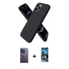 MARSİLYAN™- iPhone 12 Pro Max Kılıf Kozmos Yansıma Özel Seri - Siyah 34D Izgaralı Cam + Mavi Neon Fosforlu Kamera Lens