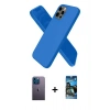 MARSİLYAN™- iPhone 12 Pro Max Kılıf Kozmos Yansıma Özel Seri - Siyah 34D Izgaralı Cam + Mavi Neon Fosforlu Kamera Lens