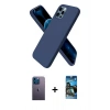 MARSİLYAN™- iPhone 12 Pro Max Kılıf Kozmos Yansıma Özel Seri - Siyah 34D Izgaralı Cam + Mavi Neon Fosforlu Kamera Lens