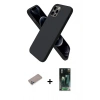 MARSİLYAN™- iPhone 12 Pro Max Kılıf Kozmos Yansıma Özel Seri - Siyah 360 Mat Full Body Arka Koruyucu + Sierra Blue Shine Kamera Lens Koruma Cam