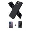 MARSİLYAN™- iPhone 12 Pro Max Kılıf Kozmos Yansıma Özel Seri - Siyah 3D Antistatik Hayalet Cam Ekran Koruyucu + Mavi Neon Fosforlu Kamera Lens