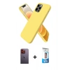 MARSİLYAN™- iPhone 12 Pro Max Kılıf Kozmos Yansıma Özel Seri - Siyah 5D Eko Cam Ekran Koruyucu + Turuncu Neon Fosforlu Kamera Lens