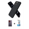 MARSİLYAN™- iPhone 12 Pro Max Kılıf Kozmos Yansıma Özel Seri - Siyah 5D Eko Cam Ekran Koruyucu + Turuncu Neon Fosforlu Kamera Lens