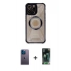 MARSİLYAN™- iPhone 12 Pro Max Kılıf Kutup Modern - Şeffaf 360 Full Body Arka Koruyucu + Neon Fosforlu Kamera Lens - MI
