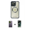 MARSİLYAN™- iPhone 12 Pro Max Kılıf Kutup Modern - Şeffaf 360 Full Body Arka Koruyucu + Neon Fosforlu Kamera Lens - YL