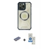 MARSİLYAN™- iPhone 12 Pro Max Kılıf Kutup Modern - Şeffaf Royal Nano Ekran Koruyucu + Mavi Renkli Kamera Lens Koruma Cam