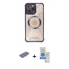 MARSİLYAN™- iPhone 12 Pro Max Kılıf Kutup Modern - Şeffaf Royal Nano Ekran Koruyucu + Mavi Renkli Kamera Lens Koruma Cam