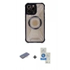 MARSİLYAN™- iPhone 12 Pro Max Kılıf Kutup Modern - Şeffaf Royal Nano Ekran Koruyucu + Mavi Renkli Kamera Lens Koruma Cam