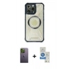 MARSİLYAN™- iPhone 12 Pro Max Kılıf Kutup Modern - Şeffaf Royal Nano Ekran Koruyucu + Neon Fosforlu Kamera Lens - YL