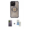 MARSİLYAN™- iPhone 12 Pro Max Kılıf Kutup Modern - Şeffaf Royal Nano Ekran Koruyucu + Neon Fosforlu Kamera Lens - YL