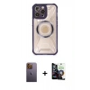 MARSİLYAN™- iPhone 12 Pro Max Kılıf Kutup Modern - Şeffaf Temperli Cam Ekran Koruyucu + Neon Fosforlu Kamera Lens - SI