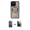 MARSİLYAN™- iPhone 12 Pro Max Kılıf Kutup Modern - Şeffaf Temperli Cam Ekran Koruyucu + Neon Fosforlu Kamera Lens - BZ