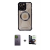 MARSİLYAN™- iPhone 12 Pro Max Kılıf Kutup Modern - Şeffaf Temperli Cam Ekran Koruyucu + Neon Fosforlu Kamera Lens - YL
