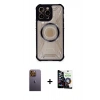 MARSİLYAN™- iPhone 12 Pro Max Kılıf Kutup Modern - Şeffaf Temperli Cam Ekran Koruyucu + Neon Fosforlu Kamera Lens - SI