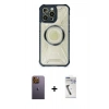 MARSİLYAN™- iPhone 12 Pro Max Kılıf Kutup Modern - Şeffaf Uv Polymer Nano Ekran Koruyucu + Neon Fosforlu Kamera Lens - SI