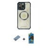 MARSİLYAN™- iPhone 12 Pro Max Kılıf Kutup Modern - Siyah 18D Cam Ekran Koruyucu + Shine Kamera Lens Koruma Cam - GI