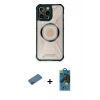 MARSİLYAN™- iPhone 12 Pro Max Kılıf Kutup Modern - Siyah 18D Cam Ekran Koruyucu + Shine Kamera Lens Koruma Cam - GD