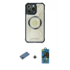MARSİLYAN™- iPhone 12 Pro Max Kılıf Kutup Modern - Siyah 18D Cam Ekran Koruyucu + Shine Kamera Lens Koruma Cam - GD