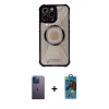MARSİLYAN™- iPhone 12 Pro Max Kılıf Kutup Modern - Siyah 18D Cam Ekran Koruyucu + Neon Fosforlu Kamera Lens - MI