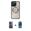 MARSİLYAN™- iPhone 12 Pro Max Kılıf Kutup Modern - Siyah 18D Cam Ekran Koruyucu + Neon Fosforlu Kamera Lens - MI