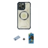 MARSİLYAN™- iPhone 12 Pro Max Kılıf Kutup Modern - Siyah 18D Cam Ekran Koruyucu + Shine Kamera Lens Koruma Cam - MI