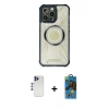 MARSİLYAN™- iPhone 12 Pro Max Kılıf Kutup Modern - Siyah 18D Cam Ekran Koruyucu + Shine Kamera Lens - LT