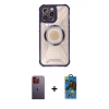MARSİLYAN™- iPhone 12 Pro Max Kılıf Kutup Modern - Siyah 18D Cam Ekran Koruyucu + Neon Fosforlu Kamera Lens - TU