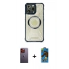 MARSİLYAN™- iPhone 12 Pro Max Kılıf Kutup Modern - Siyah 18D Cam Ekran Koruyucu + Neon Fosforlu Kamera Lens - TU