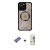 MARSİLYAN™- iPhone 12 Pro Max Kılıf Kutup Modern - Siyah 20D Premium Cam Ekran Koruyucu + Metal Kamera Lens Koruma Cam - GD